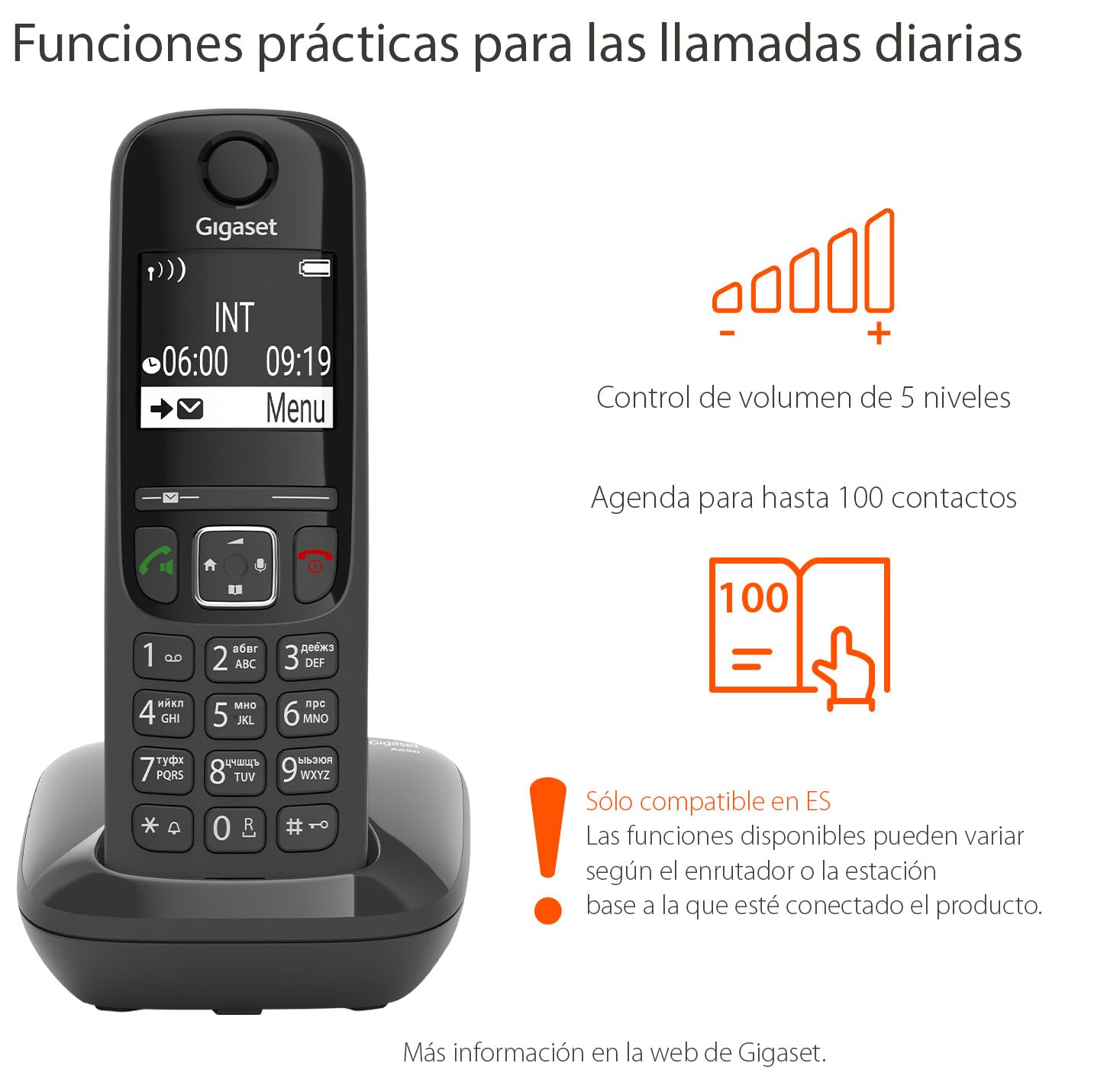Gigaset AS690 - Teléfono DECT inalámbrico - Gran Pantalla Gráfica - Calidad de audio superior - Perfiles de sonido ajustables - Manos libres - Función no molestar, Color Negro [Versión Española]