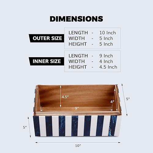 Miniatura 2 de Handicrafts Home Chevron Collection Caja decorativa organizadora y de almacenamiento multiusos para regalo, cheurón azul, 10 x 5 x 5 pulgadas