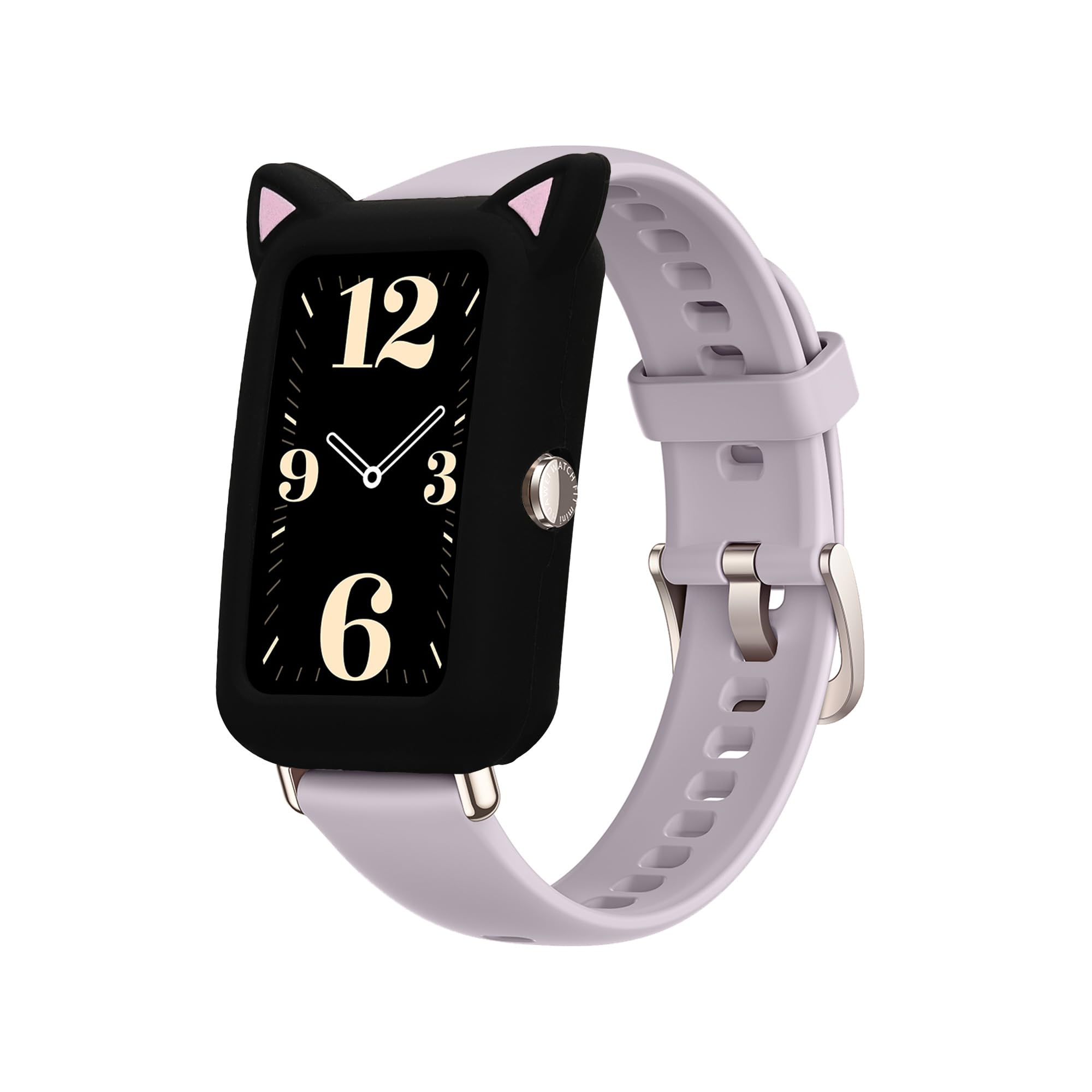 kwmobile Cat Ear Protector Case Compatible with Huawei Watch Fit mini Case - Cute Silicone Bumper Cover - Black/Pink