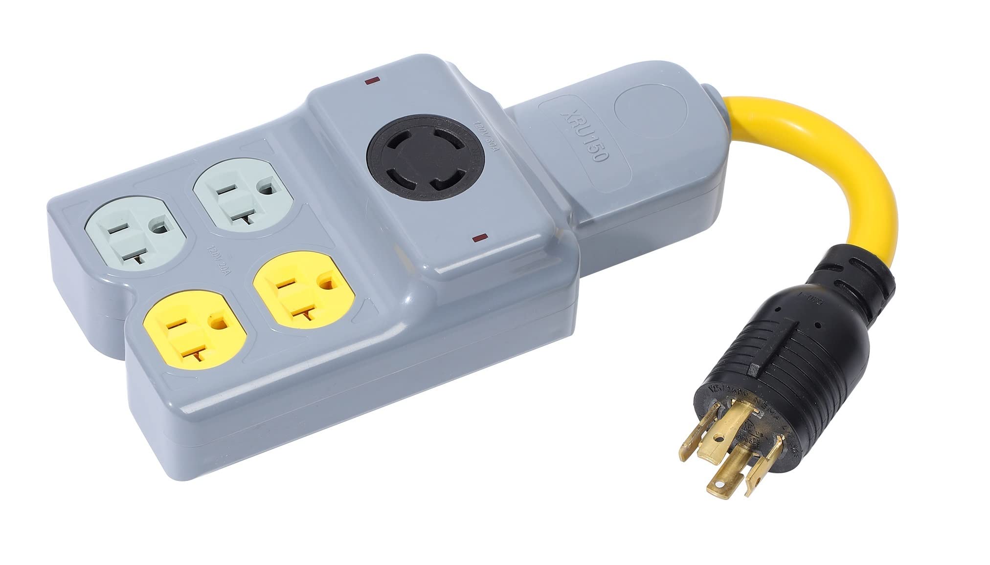 NEMA L14-30P to 4 Port 5-15R 5-20R L14-30R 1.5 Feet 5 Outlet 120/240V 30 Amp 4 Prong Twist Lock Male Plug to Female Receptacle Home Appliance RV Generator Power Cord Adapter