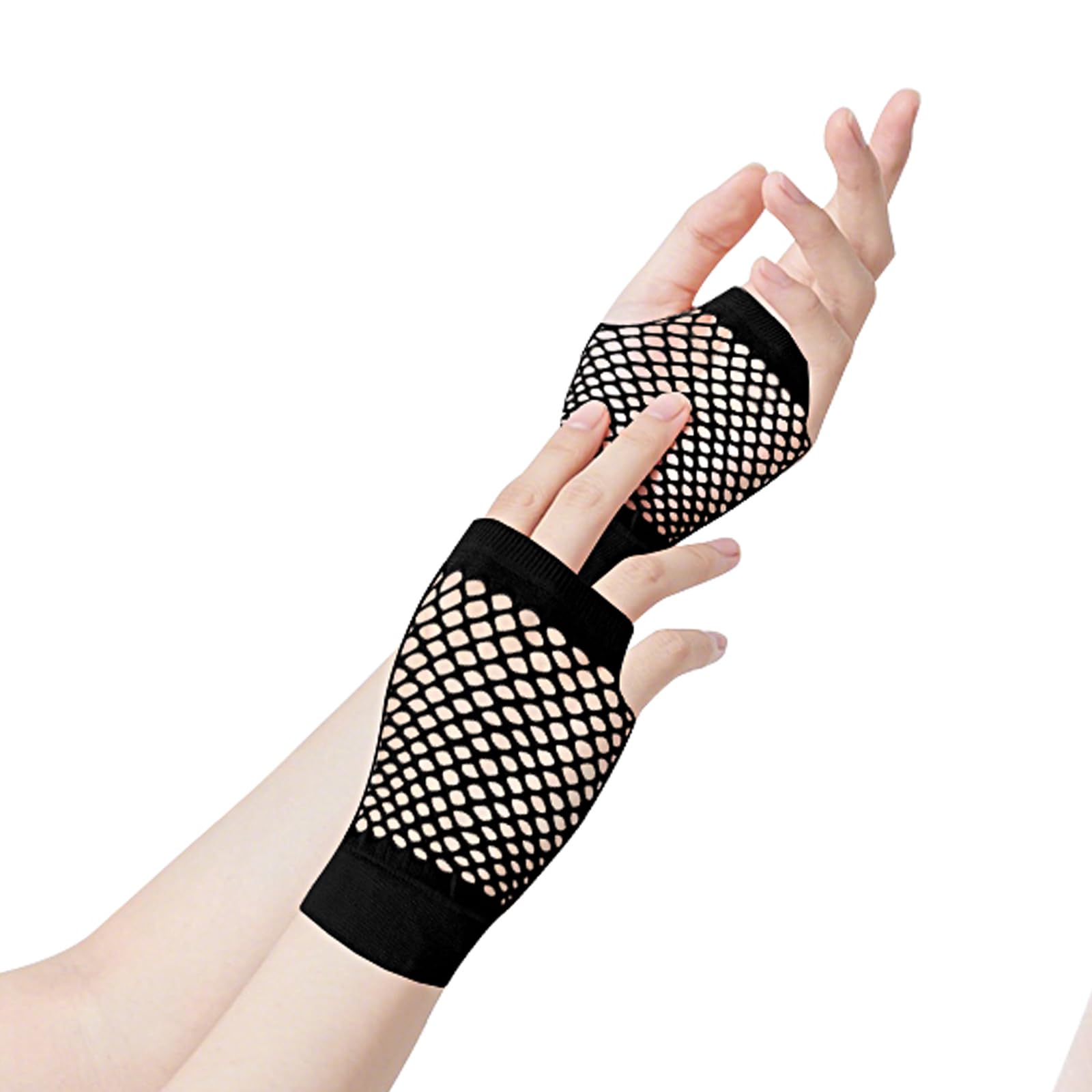 ztowoto 2 Pairs Long Fishnet Gloves Fashionable, Fingerless Mesh Gloves,Stretchable Mesh Opera Gloves for 80s Party Cosplay Costume Accessories（Black）