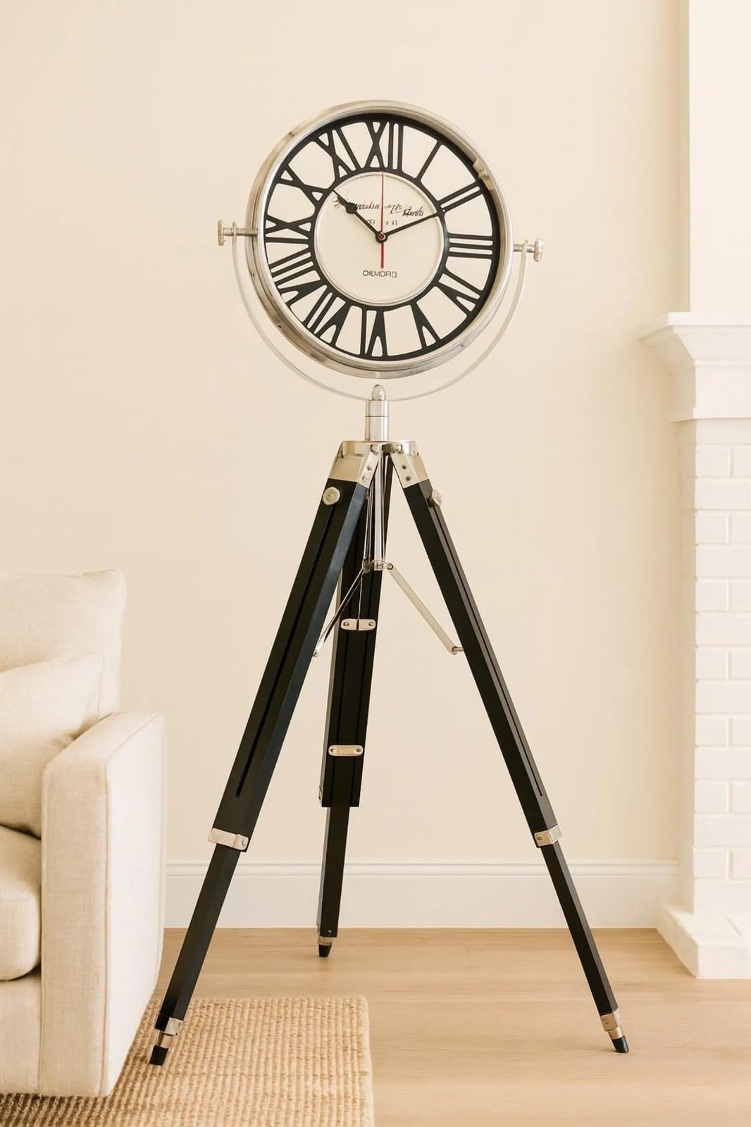 Vintage Tripod Floor Clock with Roman Numerals | Adjustable Metal & Wood Stand | Silent Quartz Movement | Antique Home Decor for Living Room, Office & Hallway-image-10