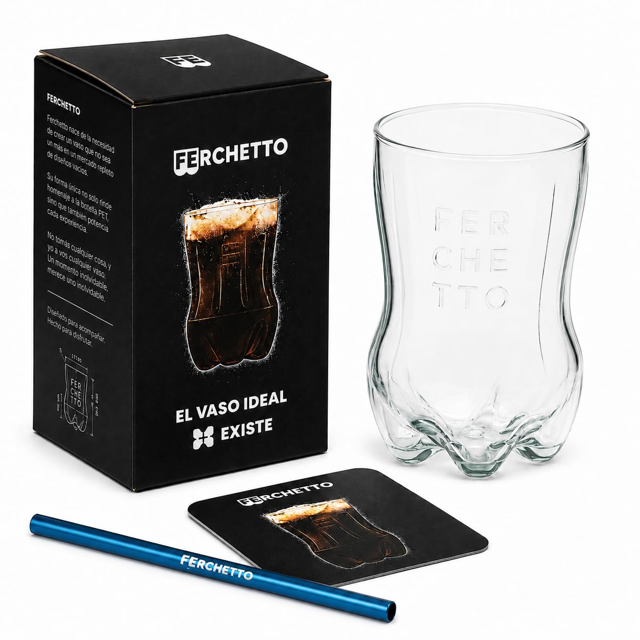 Ferchetto Glass Cup Set 27 fl oz (800 ml) | Argentine Fernet & Cola Drinking Glass | PET Bottle Inspired Cocktail Tumbler | Made in Argentina (3, Complete Set)