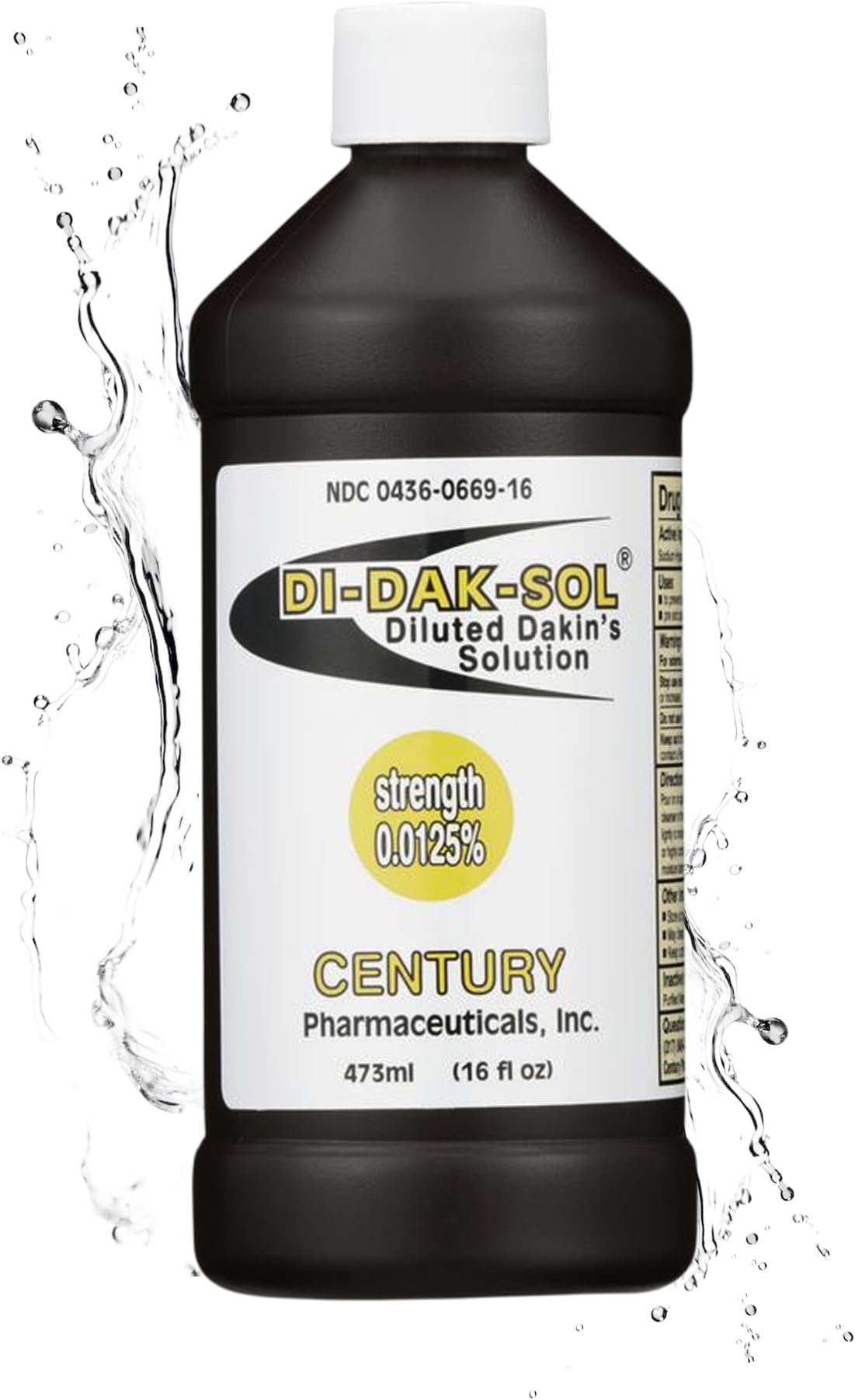 Dakin's Di-Dak-Sol Diluted Solution 0.0125% Sodium Hypochlorite Wound Cleanser for Acute and Chronic Wounds, Antimicrobial No-Rinse Gentle Formula, Safe for Home or Clinical Use, 16 oz
