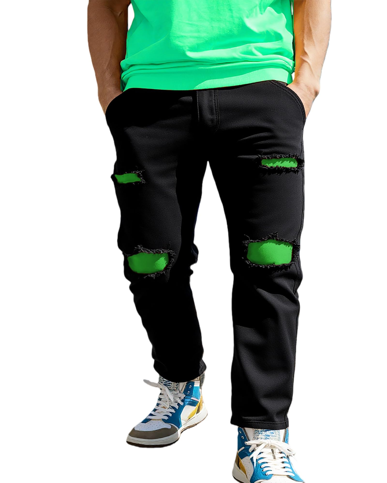Mens Slim Fit Stretch Jeans - Ripped Denim Pants for Men Comfortable Flexible Distressed Skinny Jeans Streetwear Look