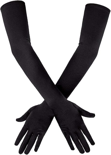 SAVITA Long Elbow Satin Gloves 21" Stretchy 1920s Opera Gloves Evening Party Dance Gloves for Women