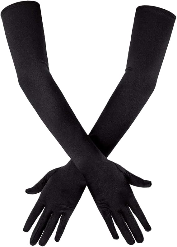 SAVITA Long Black Elbow Satin Gloves 21 