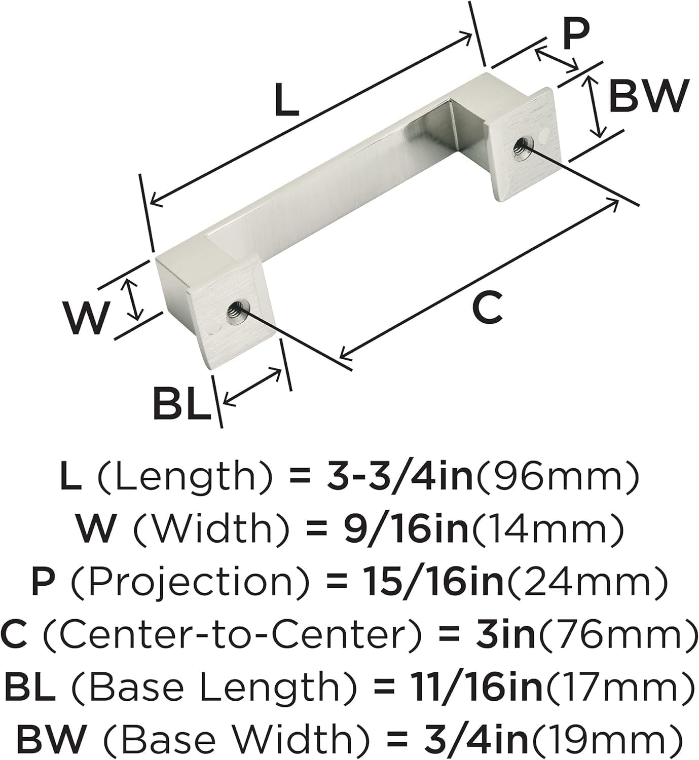 Amerock | Cabinet Pull | Satin Nickel | 3 inch (76 mm) Center to Center | Appoint | 1 Pack | Drawer Pull | Drawer Handle | Cabinet Hardware