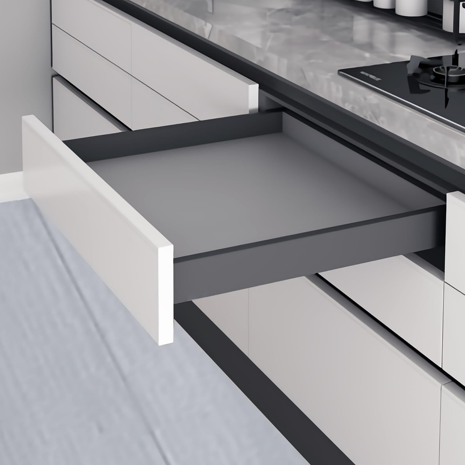 Kunal Soft Close Tandem Drawer Box for Kitchen with Single Gallery, innotech Basket for Modular Kitchen/Soft Close Drawer Metal Drawer System with Load Capacity Upto 40 Kg (Grey,4 Inch, Pack of-1)