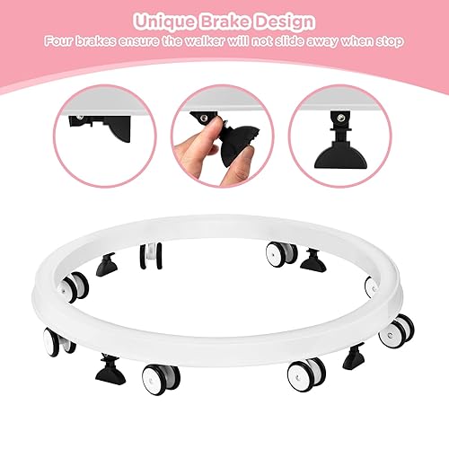 Miniatura 6 de One-Touch - Andador plegable para bebé, chasis redondo de 8 ruedas antivuelco, ajuste de altura de 5 velocidades, con plato grande y freno, andador