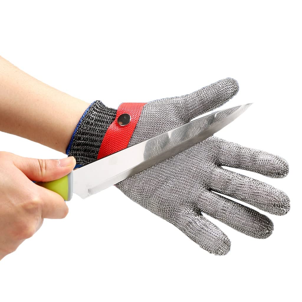 WXYZ Guantes Anticortes Guantes resistentes a la calidad de la comida de la cocina, Guantes de alambre de acero ajustables de la protección del nivel 5, for el sacrificio, la aventura al aire libre, l