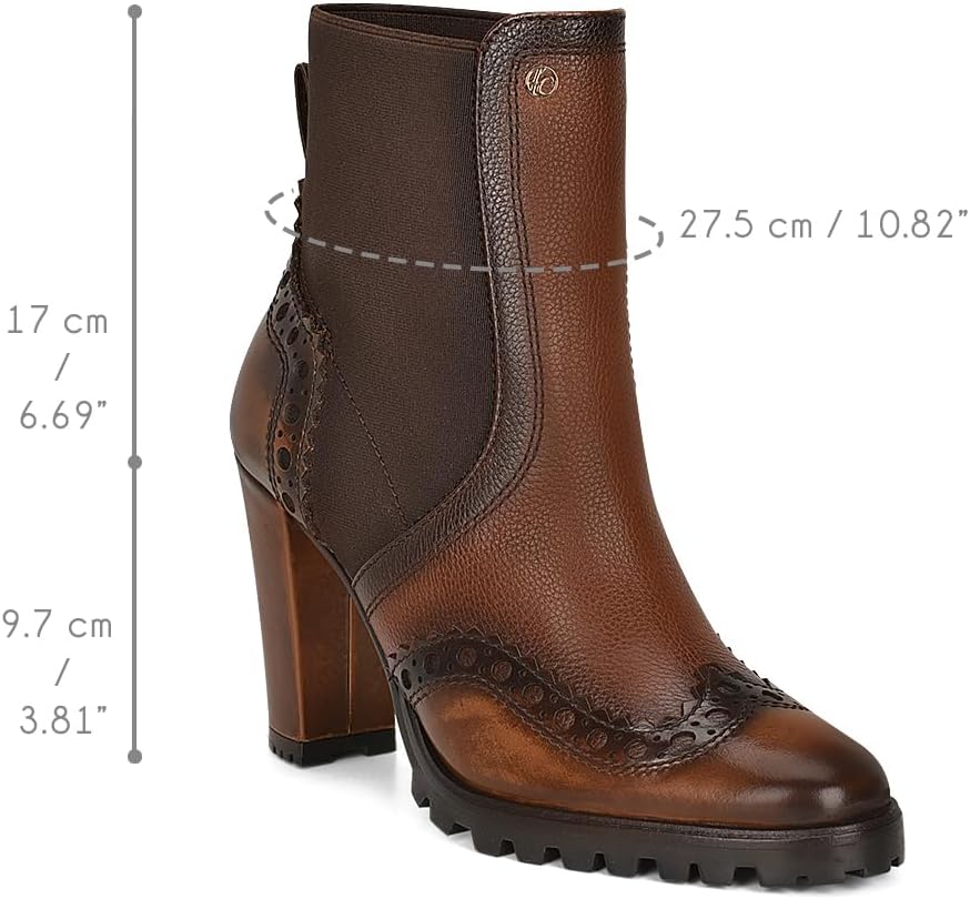 FRANCO CUADRA Western Ankle Boots, Brown Leather, 3.2-inch Cuban Heel, Brogue Detail - Image 9