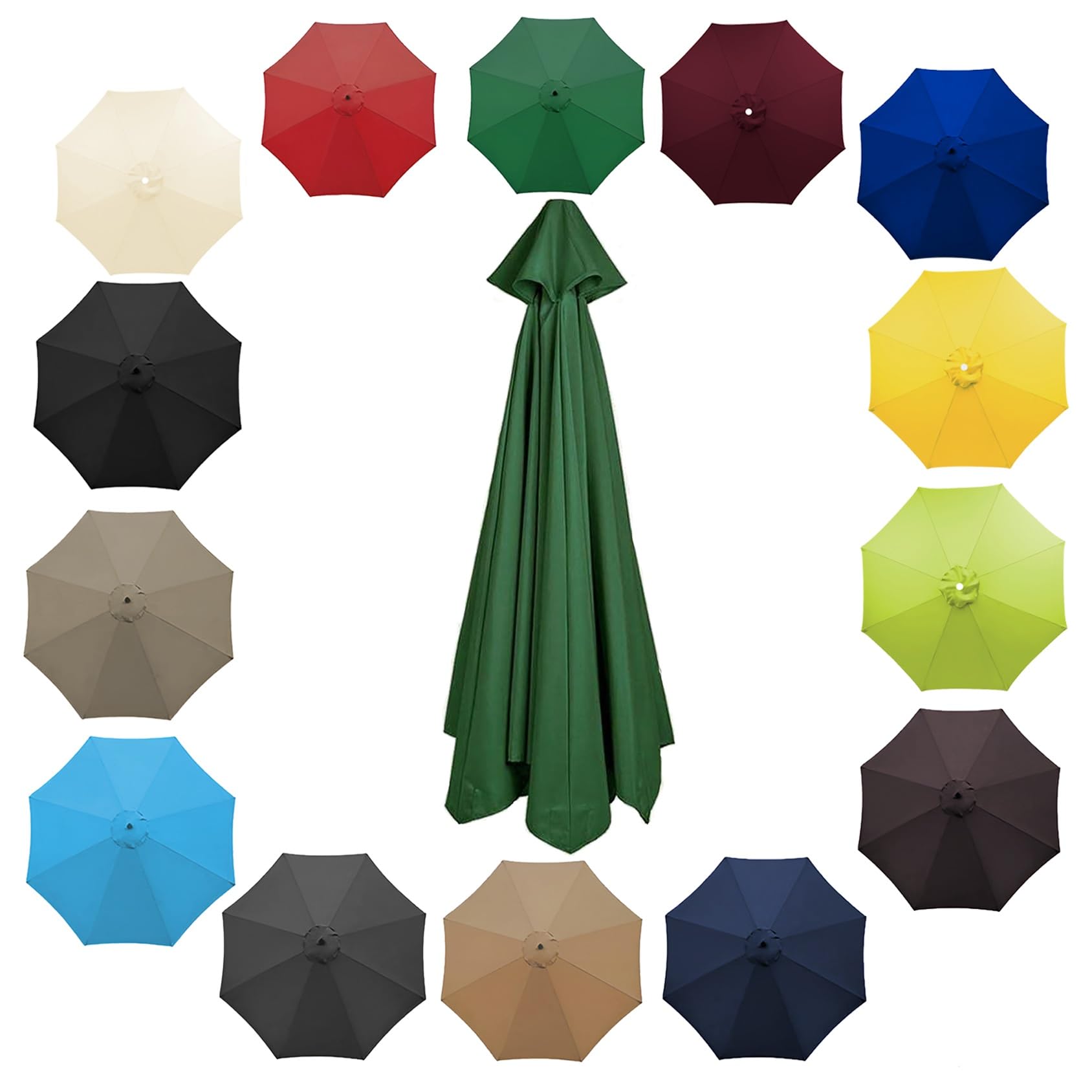 200cm 2.7m 300cm Umbrella Replacement Parasol Canopy, Garden Parasol Canopy Cover For Patio Sun Umbrella, 6 Arms/8 Arms Replacement Parasol Cover, Market Table Umbrella Replacement Top(Color:Green,Siz