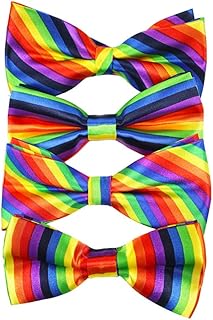 4pcs Rainbow Bow Tie Pre Tied Bow Ties Pride Bowtie Adjustable Tuxedo Bowtie Bowknot Bow Tie for Masquerade Carniva Mixed Styles
