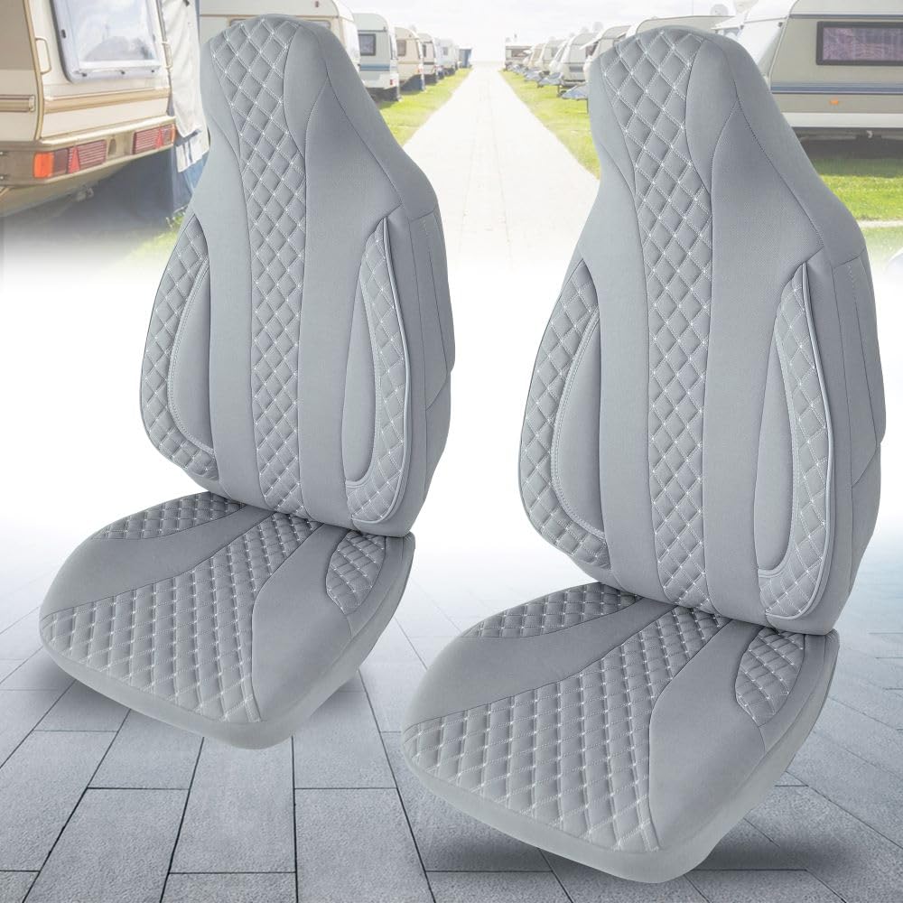 BREMER SITZBEZÜGE WPL409 - Housses de siège pour Camping-Car, hymer Ducato, Accessoires de Camping-Car, Lot de 2 Housses avec accoudoirs Gris