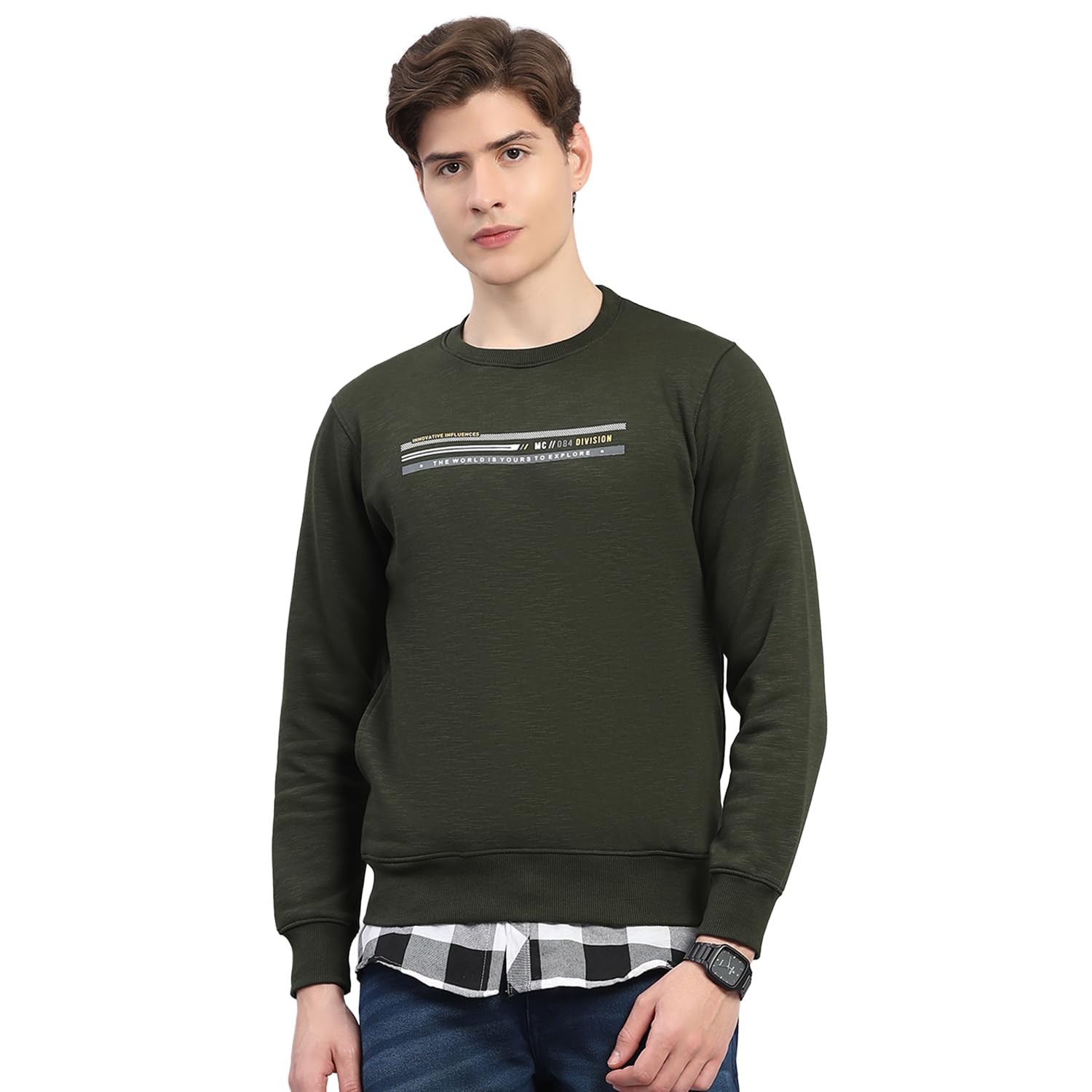 monte carlo Men's Regular Fit Printed Round Neck Full Sleeve Sweatshirt| Stylish Sweatshirt for Men | Soft Comfortable Casual Winter Wear for Men's Olive 3XL-picture-29