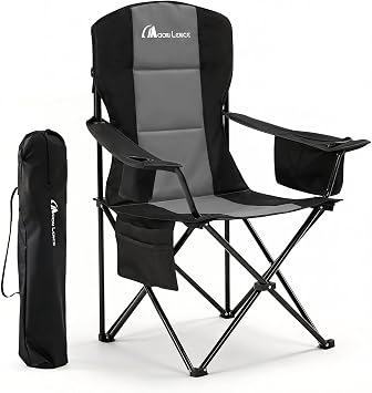 MOON LENCE Oversized Folding Camping Chairs, Portable Heavy Duty Outdoor Padded High Back Camp chair w/Cup Holder, Cooler Bag, Lumbar Support, Side Pocket for Beach, Lawn, Picnic, Backpacking, Fishing