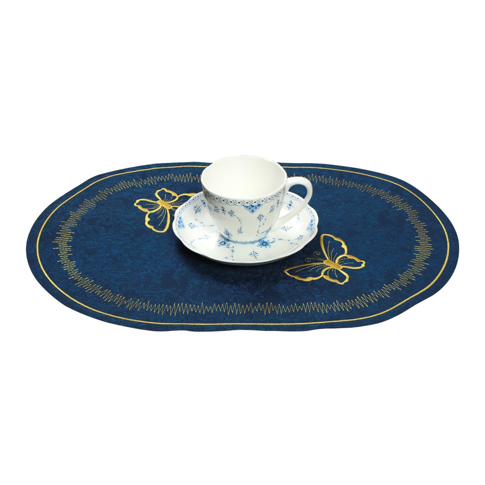 Virelynx Linen Placemat Embroidery – Butterflies Pattern Oval Heat-Resistant, Stain-Resistant Dining Accessories for Table