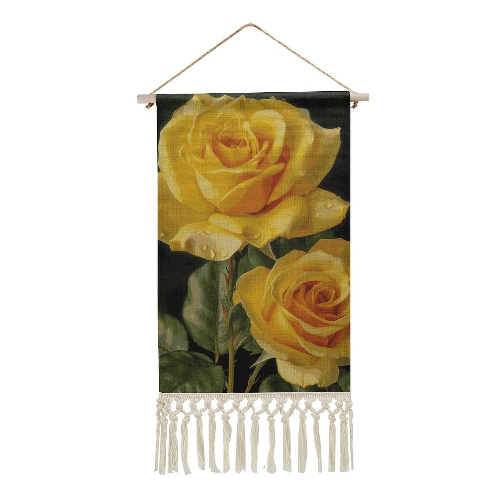 BTCOWZRV Cotton And Linen Hanging Poster with Tassels, Rose Wall Hanging Tapestry Vintage Wall Art Painting Modern Artwork Decoration for Home Decor Ready to Hang 10x19.6 in