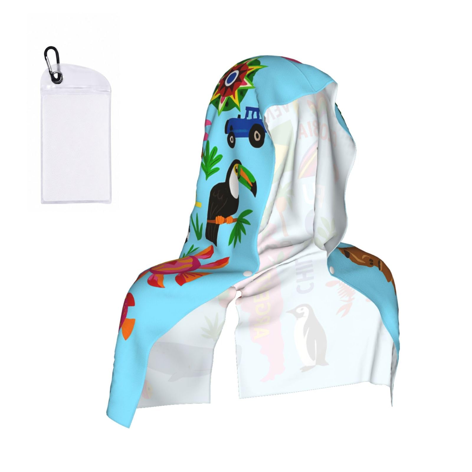 DUWAA South America Map With Icons Print Cooling Hooded Sports Towel, 30×60cm Quick Drying Summer Cool Head Wrap For Neck And Face