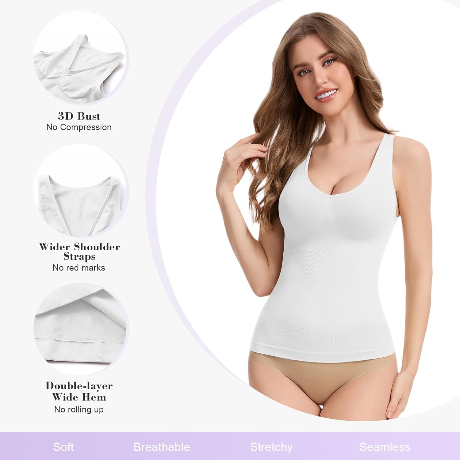 V Neck Shapewear Tank Tops for Women Tummy Control Compression Camisoles Slimming Body Shaping Tank Tops Cami - Image 3