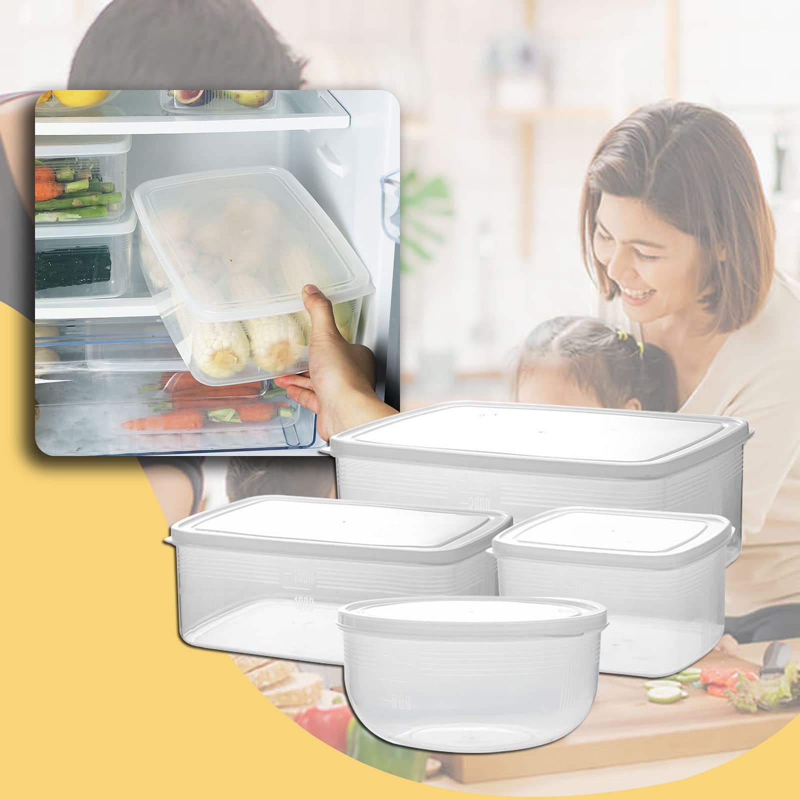 Caja De Almacenamiento del Refrigerador,Alta Capacidad Juego De Cajas De Almacenamiento con Tapa,Apto para Nevera Cocina Despensa Armarios Encimeras Cosméticos (B)