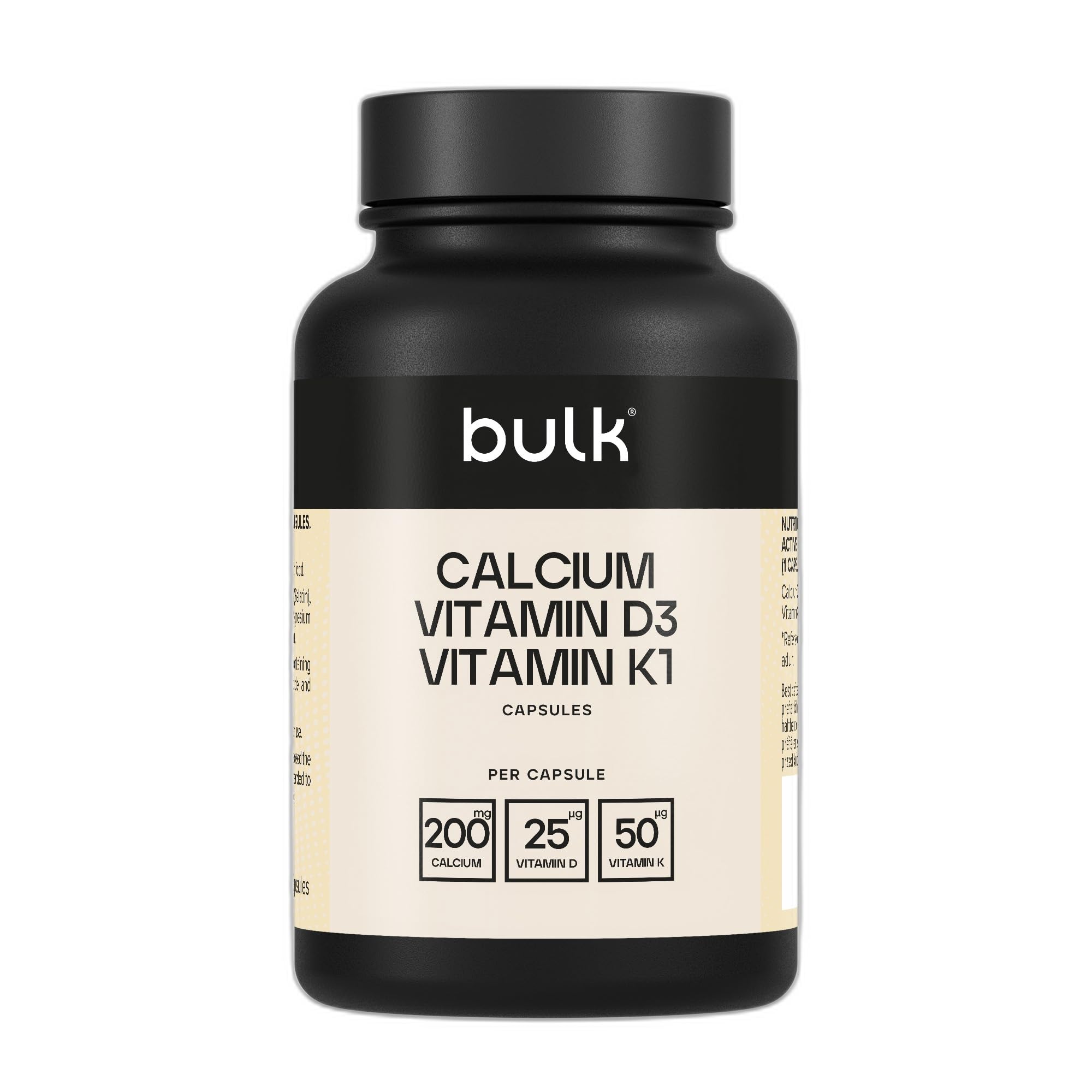 Bulk Powders Calcium, Vitamin D3 And Vitamin K1 Capsules, 1000 Mg, Pack Of 270