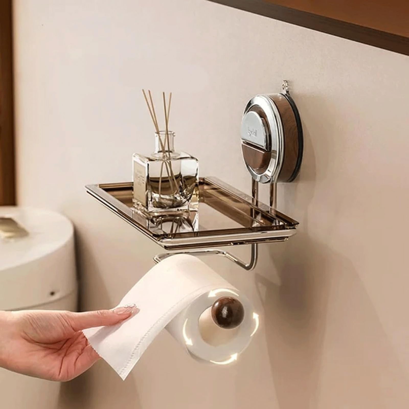 Porta carta igienica in acciaio inox con ripiano | Multicolor 1/2 pz. Uso in bagno: mensola a ventosa in acciaio inossidabile senza trapano(D,2PCS)