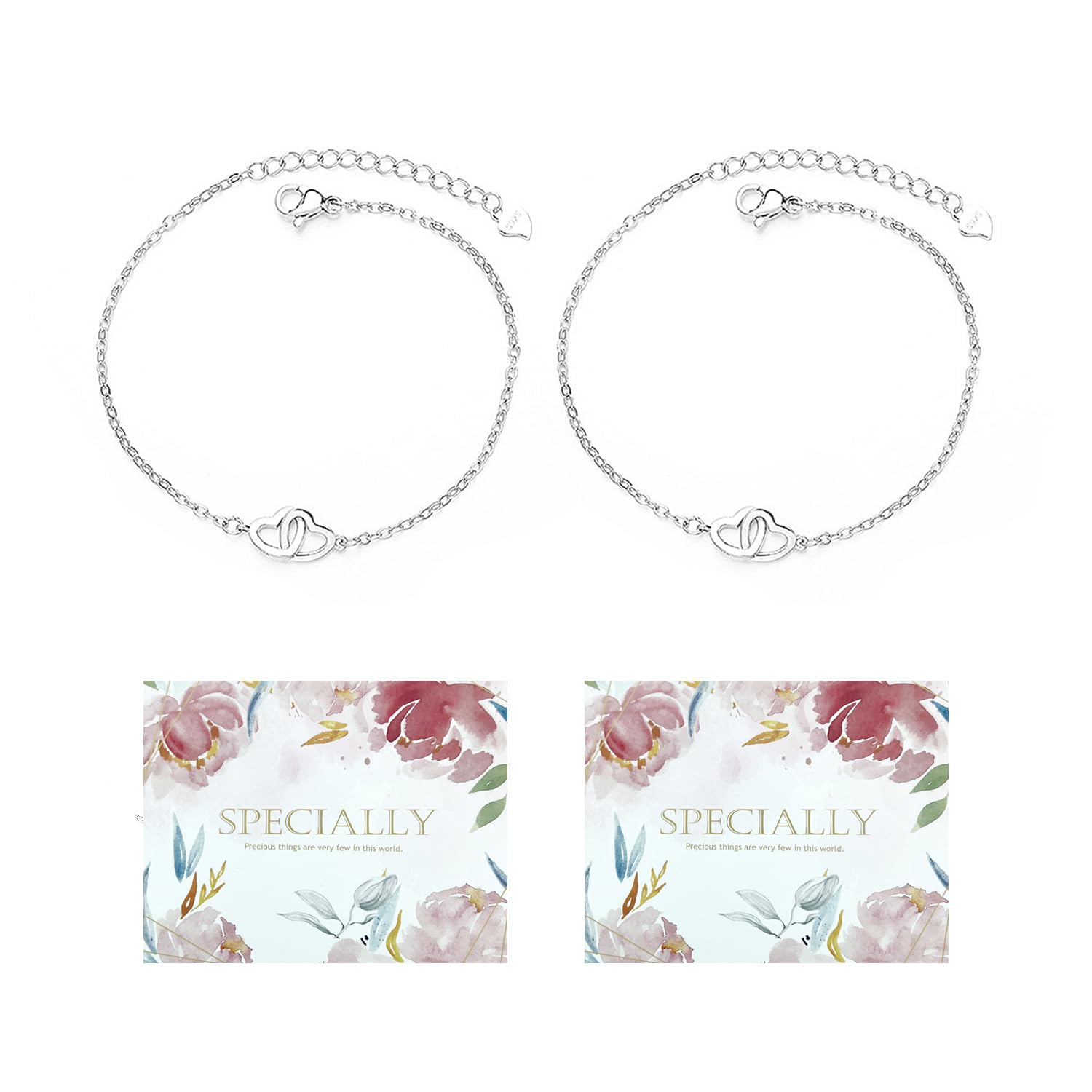 2 Bracciali Per Damigelle In Argento Con Biglietti Scritti A Mano E Scatole – Bracciale Regolabile Cuore