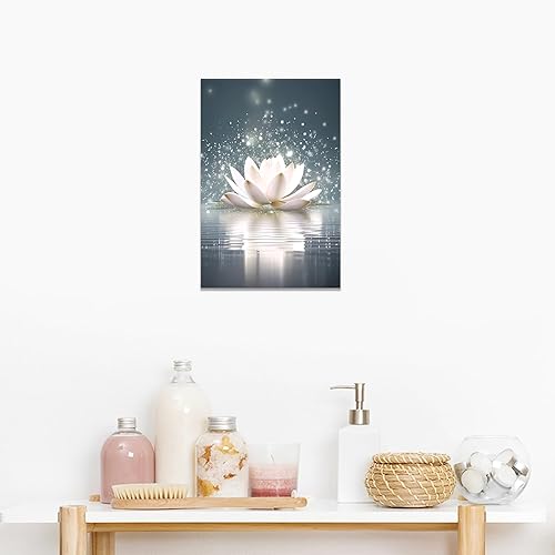 Miniatura 4 de CCWACPP Lienzo decorativo para pared de baño, flor de loto blanco floreciendo en agua, imagen decorativa de pared para yoga, spa, meditación,