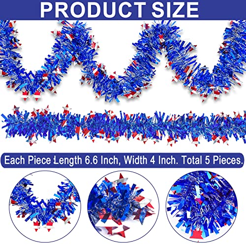 5 Pieces 4Th Of July Tinsel Garland 33 Feet Independence Day Star Tinsel Twist Decoration Mixed Color Metallic Chunky Glitter Streamers For Patriotic Memorial Day Holiday Birthday Outdoor Party Decor #TOP1