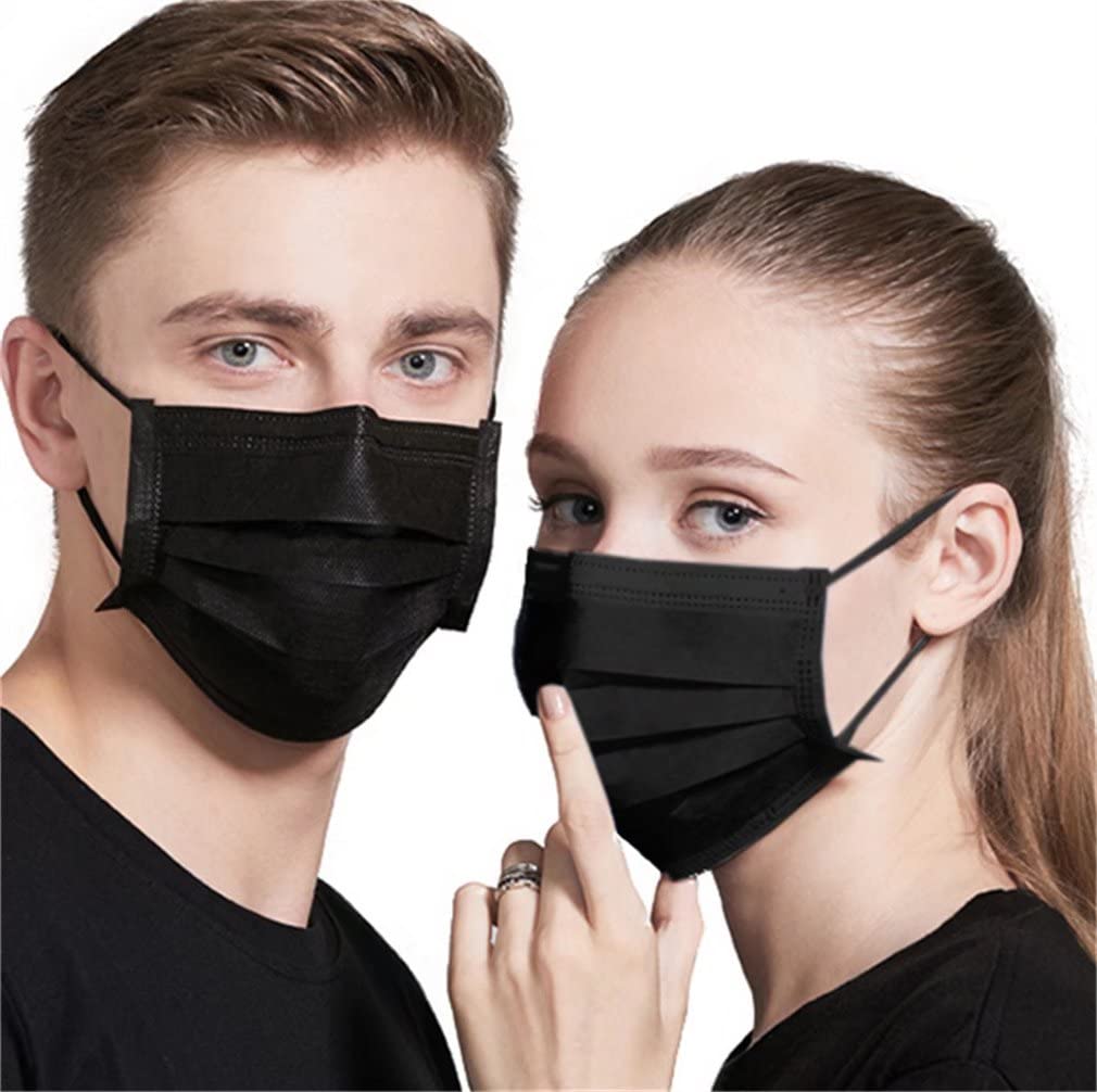 Black Face Mask 100pcs Disposable Masks Breathable 3 Layer Masks Mouth Cover for Adult Men & Women Black 100 Pcs