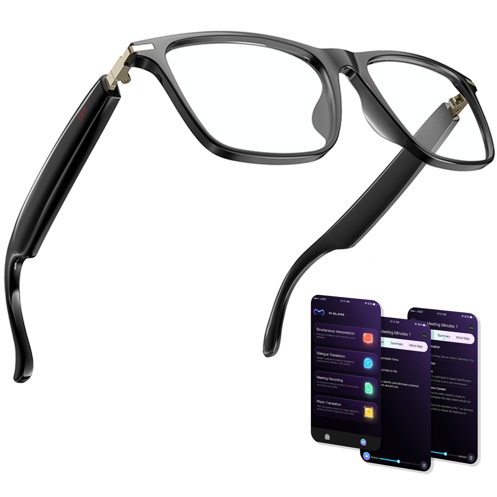 AI Translation Smart Glasses Bluetooth 5 4 for Men Women with 155 Language Accents Chat GPT Music Playback