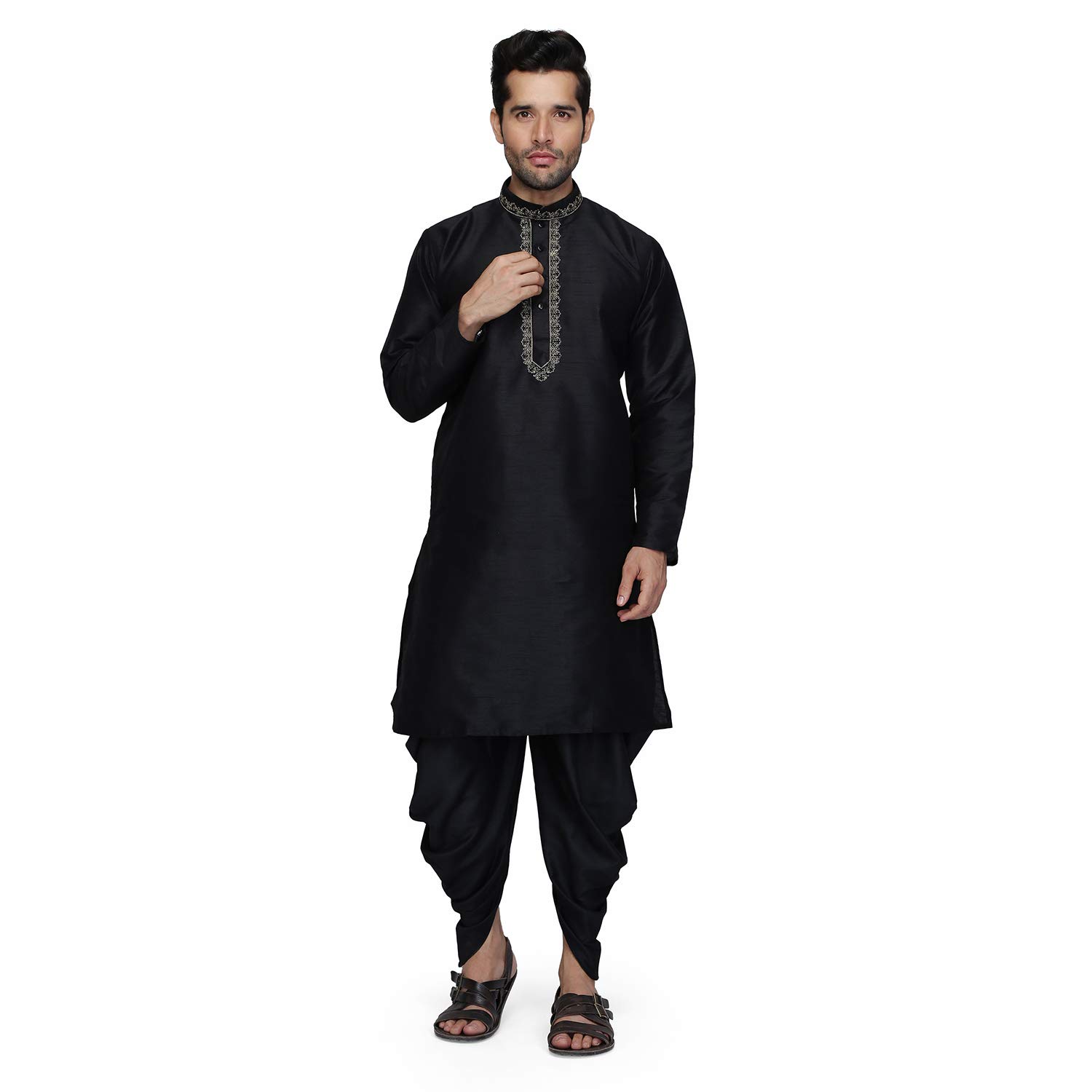 Kurta Salwar ropa india de hombre conjunto de mezcla de seda negro 42 5