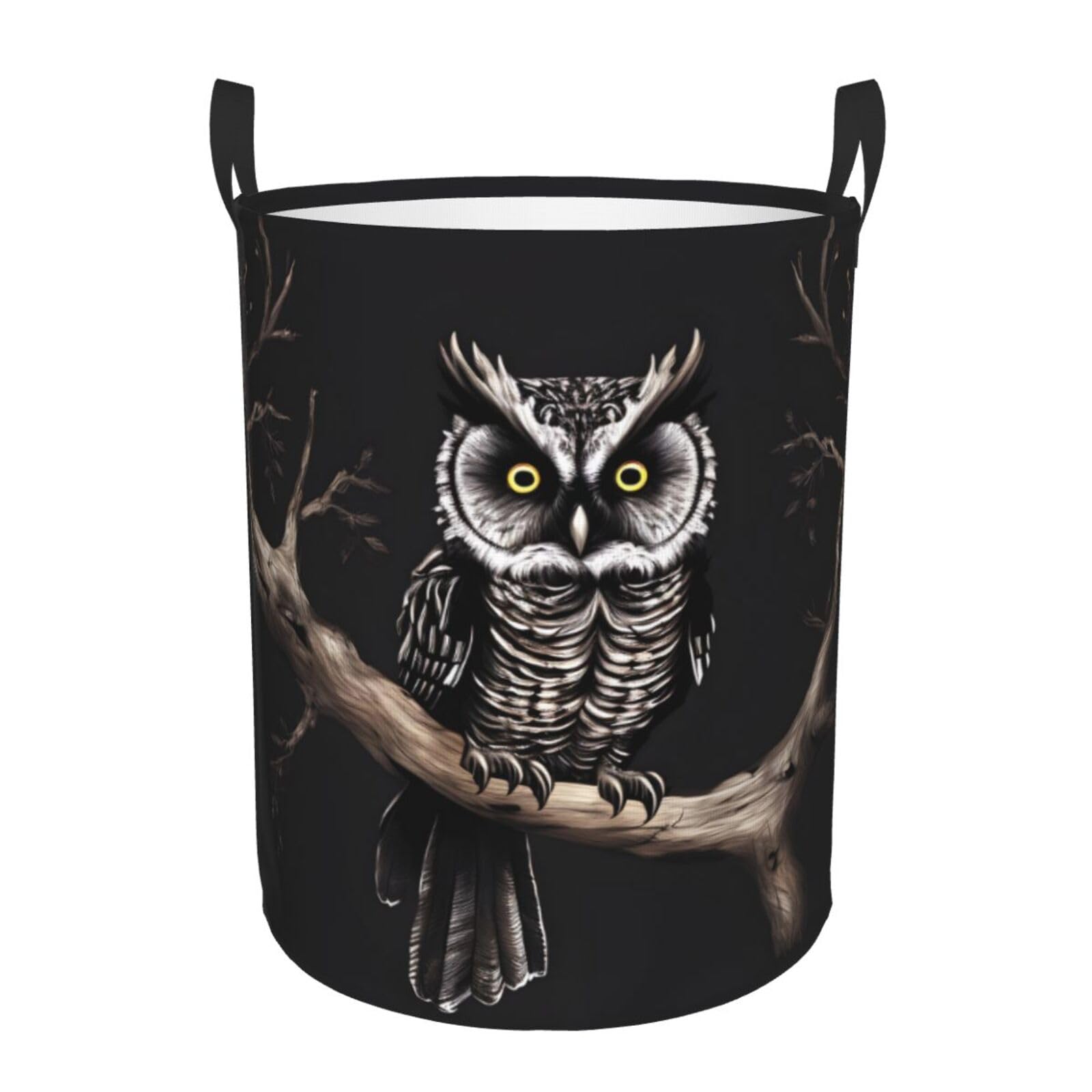 M Collapsible Late Night Owl Print Circular Hamper Round