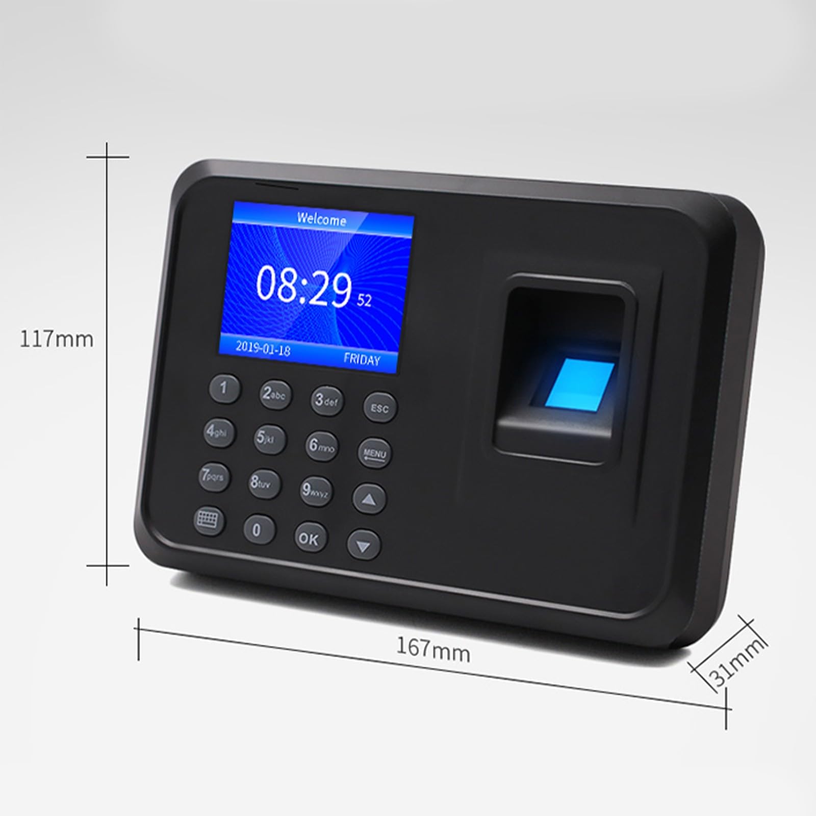 Máquina biométrica de asistencia de empleados, dispositivo de registro de tiempo de huellas dactilares, dispositivo USB de gestión de datos, dispositivo de registro estándar del Reino Unido