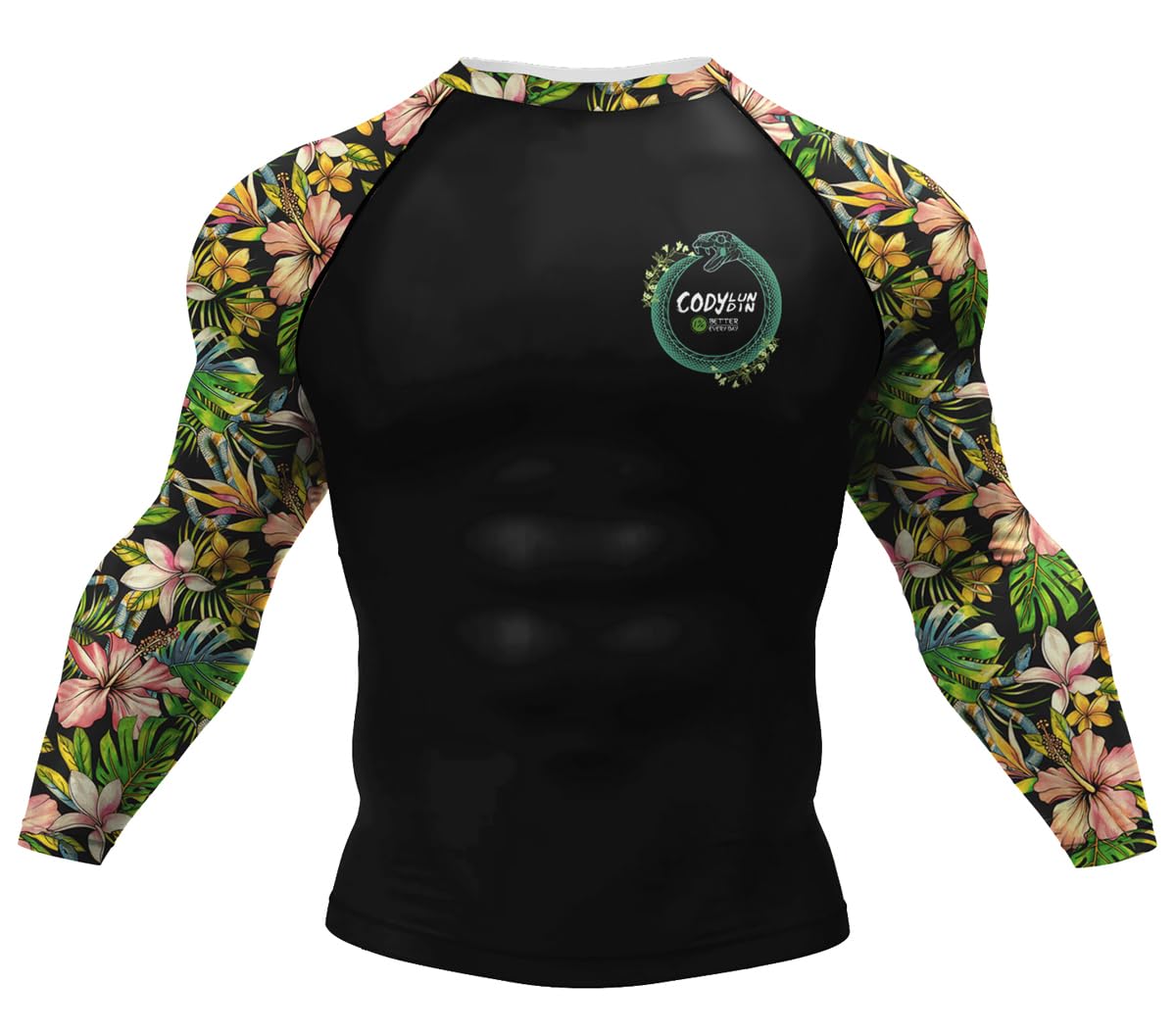 Red Plume Men's Compression Printing Tight-Fitting Tee Sport Running Quick Drying Long Sleeve T Shirt Black