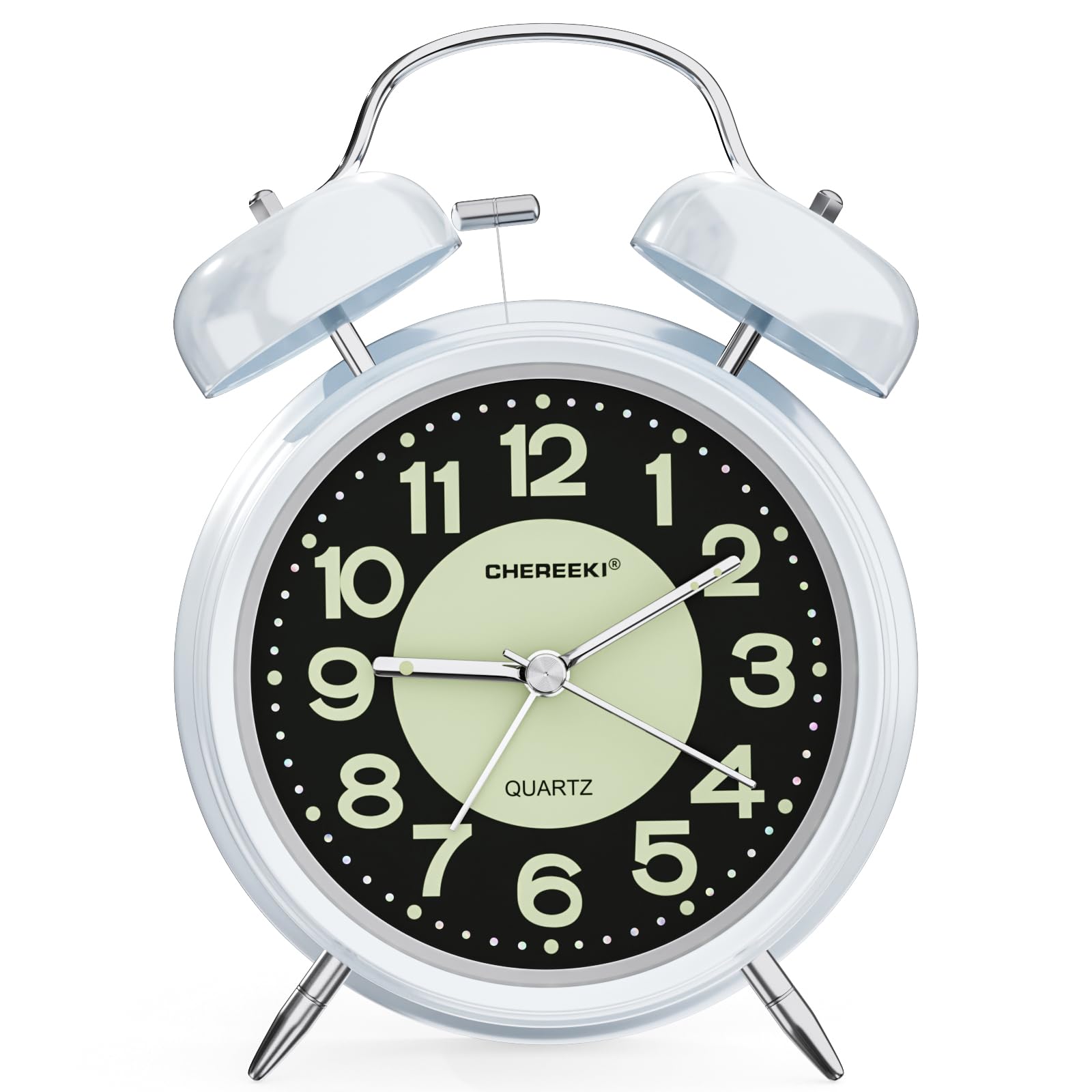 CHEREEKI Kids Alarm Clock for Heavy Sleepers with Twin Bell and Large Digits, Loud Battery Retro Alarm Clock with Night Light for Bedside, Bedroom (Battery Included) (White)