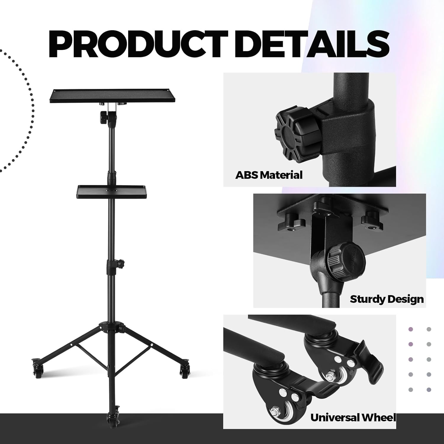 Zonon 2 Shelves Projector Stand Tripod with Wheels Mouse Tray Laptop Tripod Adjustable Height 22" to 51" Portable Rolling Laptop Floor Stand for Stage Office Sheet Music DJ