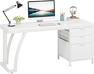 Tribesigns 机 デスク 白 幅150cm 収納付き 勉強机 学習机 パソコンデスク 引き出し付き ホワイト ゲーミン pc オフィス 事務用デスク