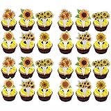 Cemtetnech 48pcs Sunflower Cupcake Topper Picks Boy girl Children Party Decoration Sunflower Party F
