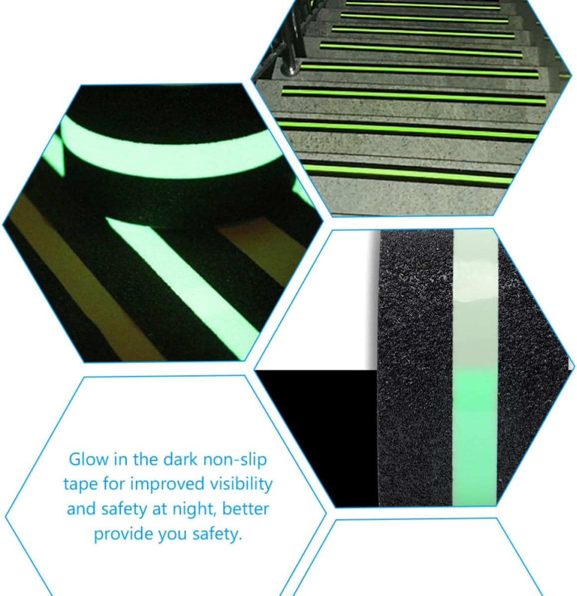 GALPADA Anti-slip Grip Tape for Stairs Black Rubber with Glow the Dark Feature and Improved Visibility, Non-skid Floor Sticker for Safety in Kitchens, Bathrooms, and Staircases