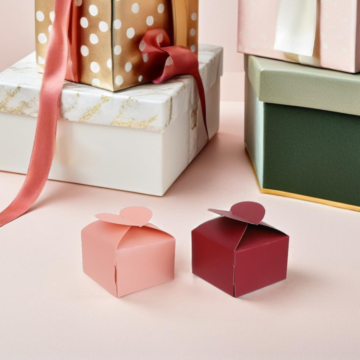 100 Pcs Heart Shaped Wedding Favor Boxes Paper Candy Boxes with Sturdy Square Structure for Valentines Day Party Decoration