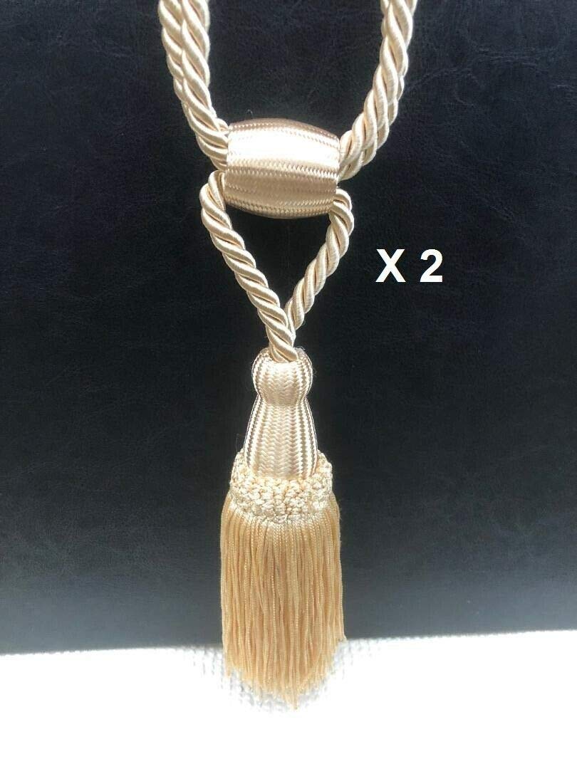 Tamersgifts Beige Pair Of Classic Tassel Silky Rope Tie Backs For Curtains