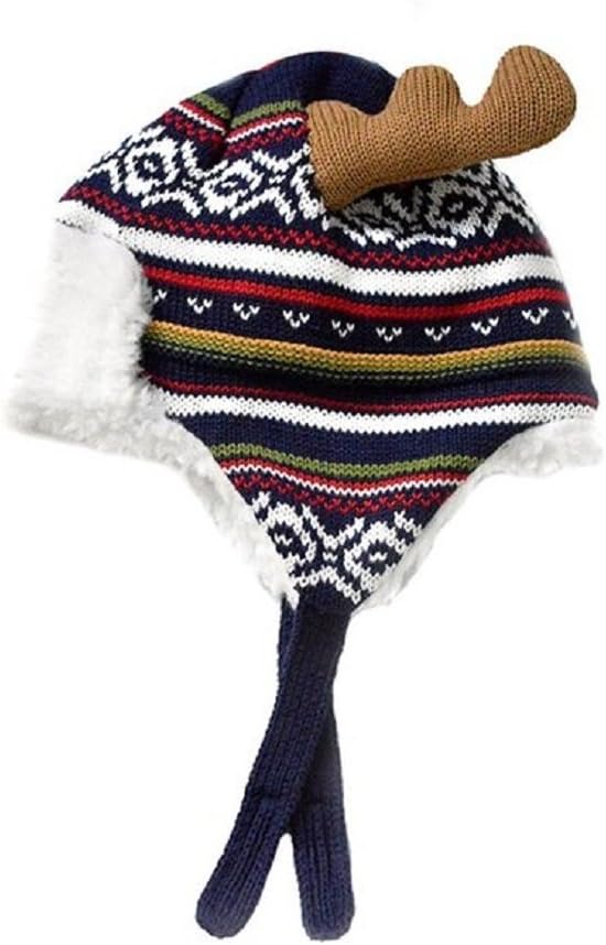 Home Prefer Kids Christmas Hats Cotton Brocade Knit Cap Elk Horn Winter Hat Red - Image 3