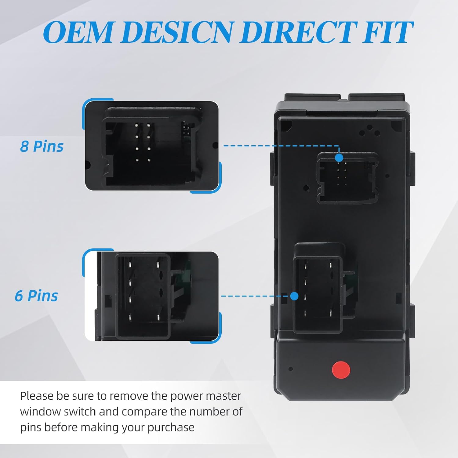 Power Window Master Control Switch with RED Light | Front Drive Side | Compatible with 2007-2016 GMC Acadia | Replaces OE#20945224 Power Window Switch Button