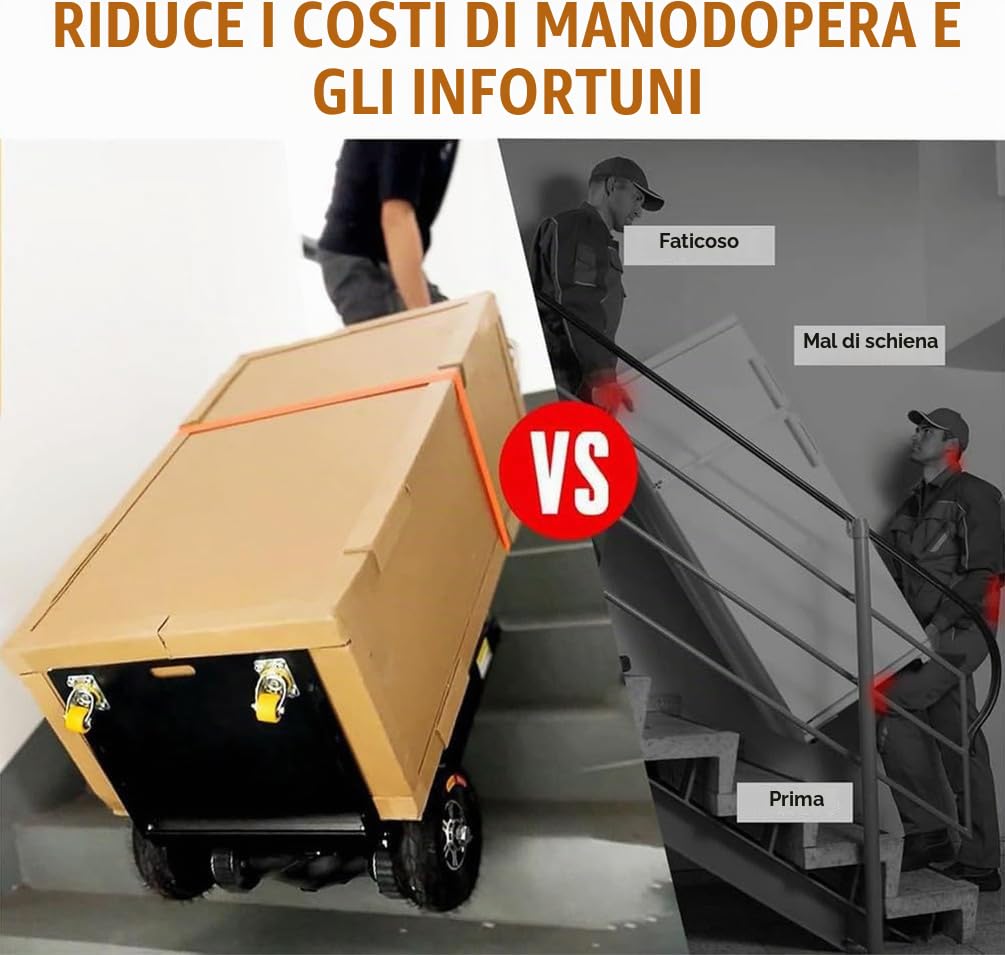 Carrello Elettrico A Mano - Scale su E Giù Carrello Elettrico per Salire Scale, con Maniglia Telescopica Motore Brushless da 1200 W Batteria Rimovibile da 48 V/36 Ah (07)