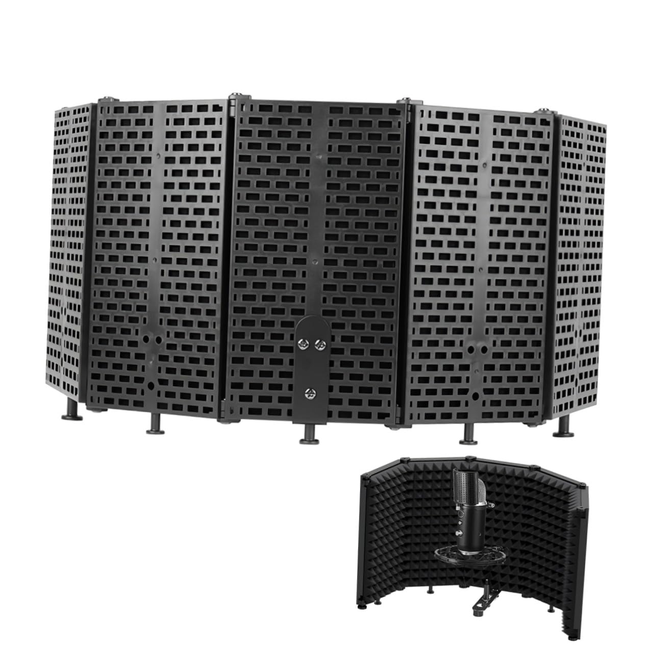 HOMSFOU Escudo Aislamiento Micrófono Plegable con Espuma Alta Densidad para Grabación Estudio Podcast Equipamiento Profesional con Instalación Escritorio y Soporte Absorción Sonido y
