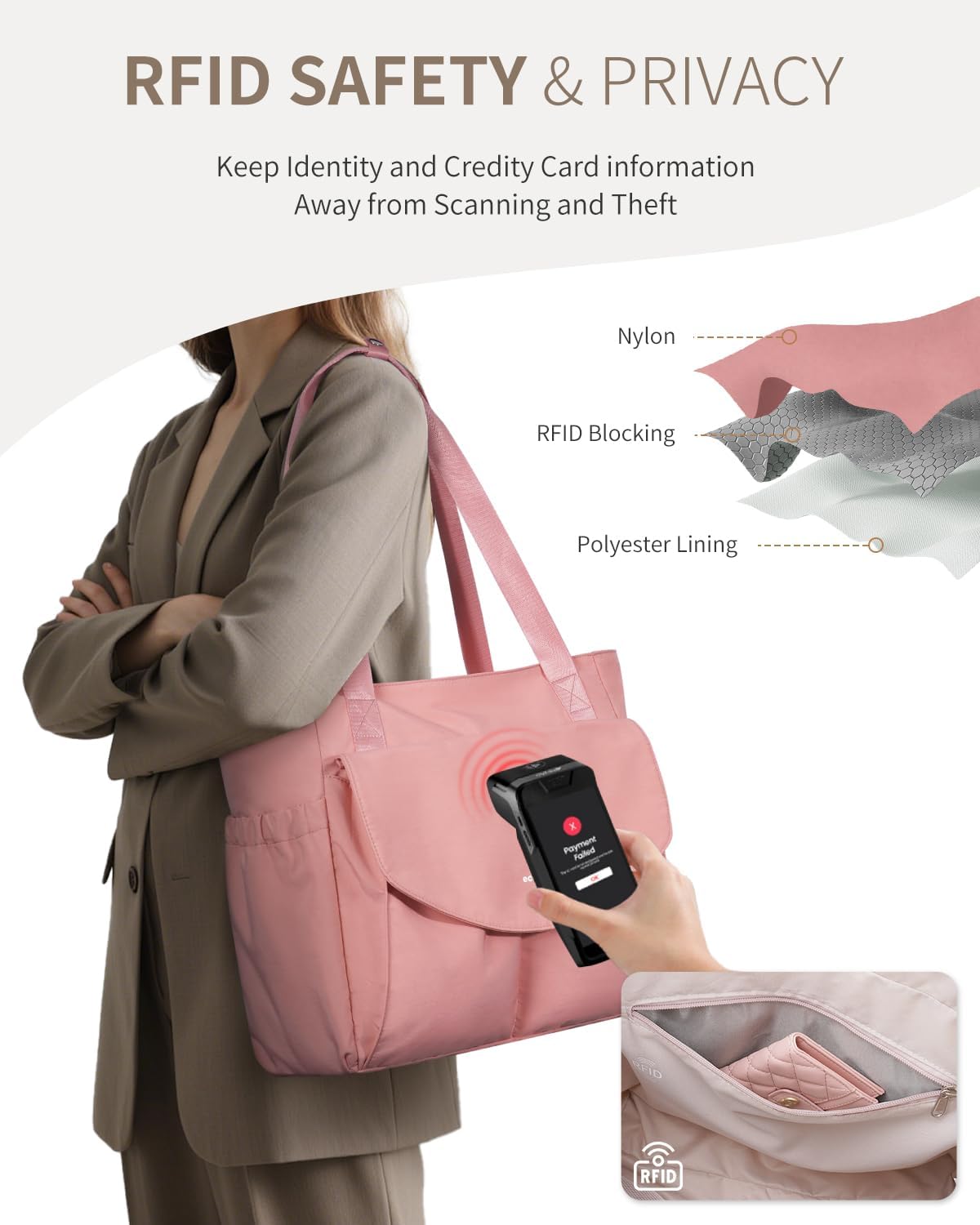 ECOHUB Tote Bag for Women Work Tote Bag with Laptop Compartments Lightweight Shoulder Bag Handbag for Travel College Teacher - Image 3