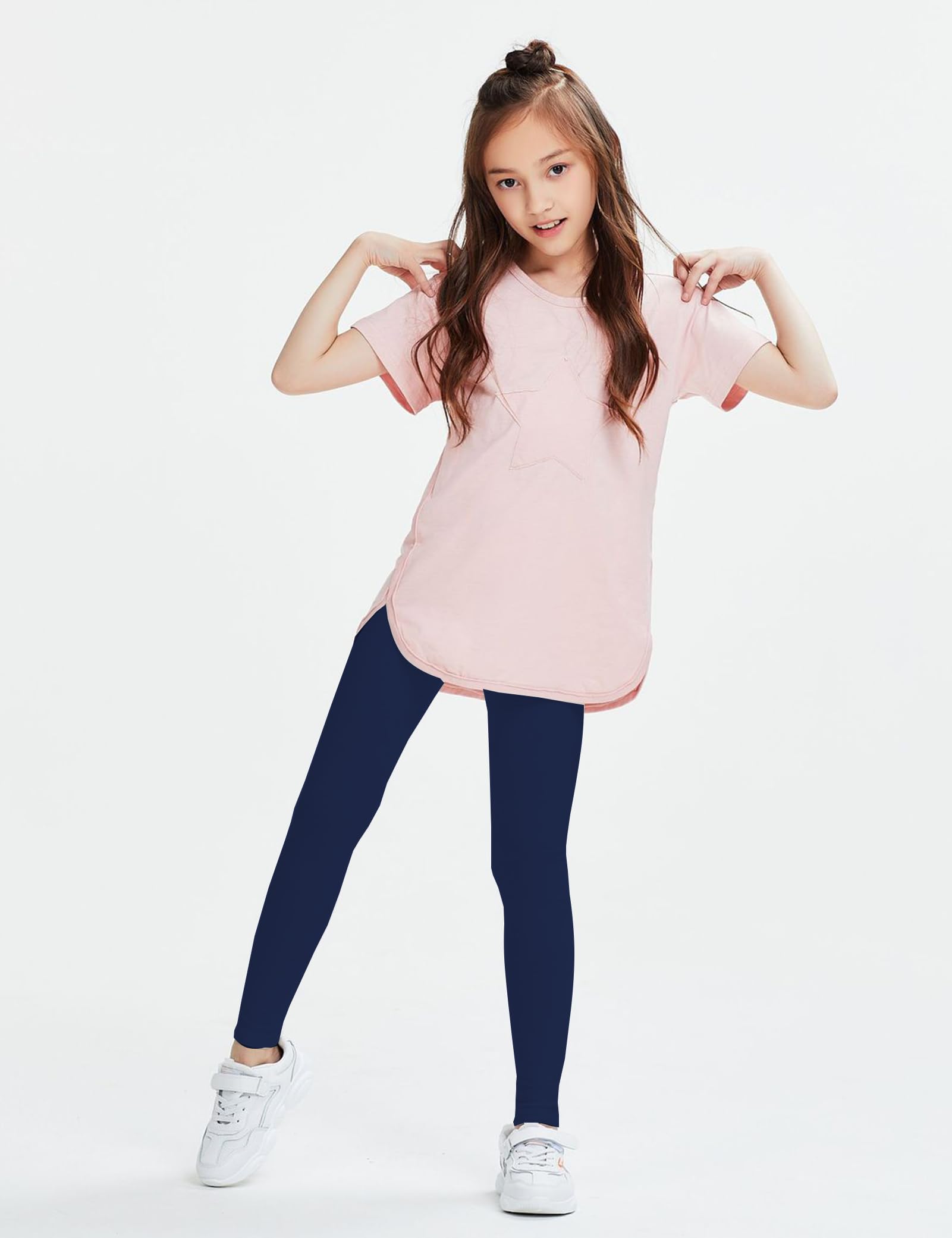 Kiench Mädchen Leggings Baumwolle Lange Kinder Hosen Einfarbig 7er-Pack